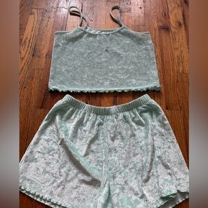 Colsie Light Green Ribbed Pajama Set